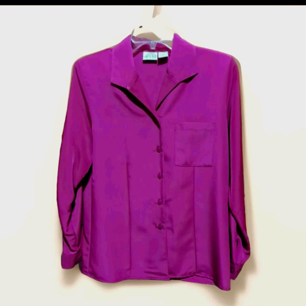 Women's Blouse Darted Long Sleeves Polyester Size Small By Anna